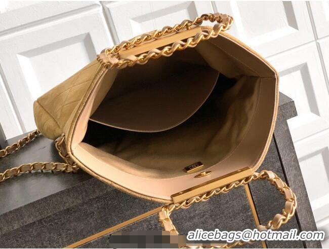 High Quality Chanel Quilted Suede Medium Flap Handbag CH101001 Khaki Yellow 2025