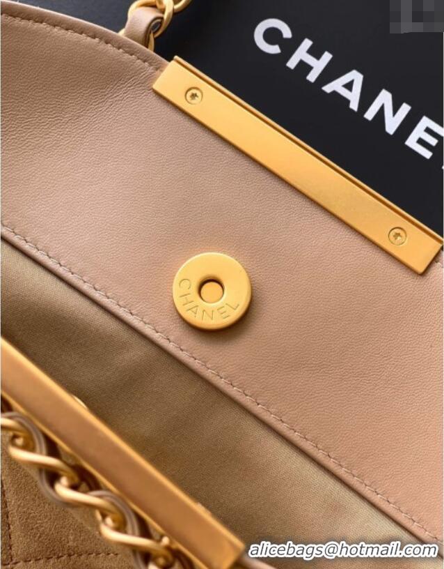 High Quality Chanel Quilted Suede Medium Flap Handbag CH101001 Khaki Yellow 2025