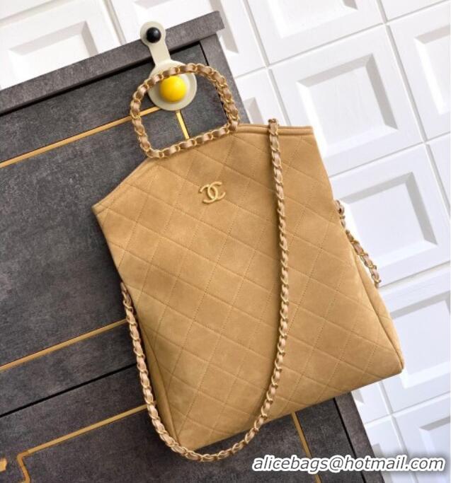 High Quality Chanel Quilted Suede Medium Flap Handbag CH101001 Khaki Yellow 2025