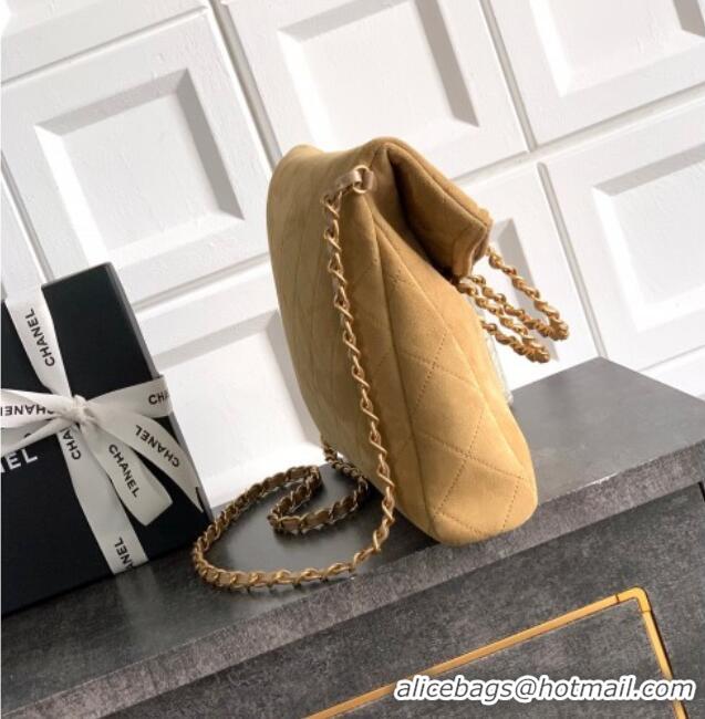 High Quality Chanel Quilted Suede Medium Flap Handbag CH101001 Khaki Yellow 2025