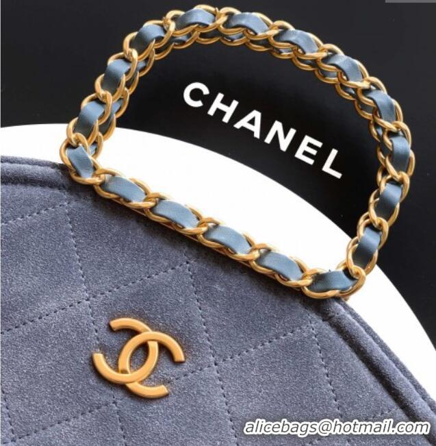 Luxury Classic Chanel Quilted Suede Small Flap Handbag CH101001 Dusty Blue 2025