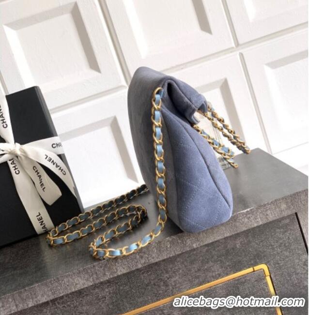 Luxury Classic Chanel Quilted Suede Small Flap Handbag CH101001 Dusty Blue 2025