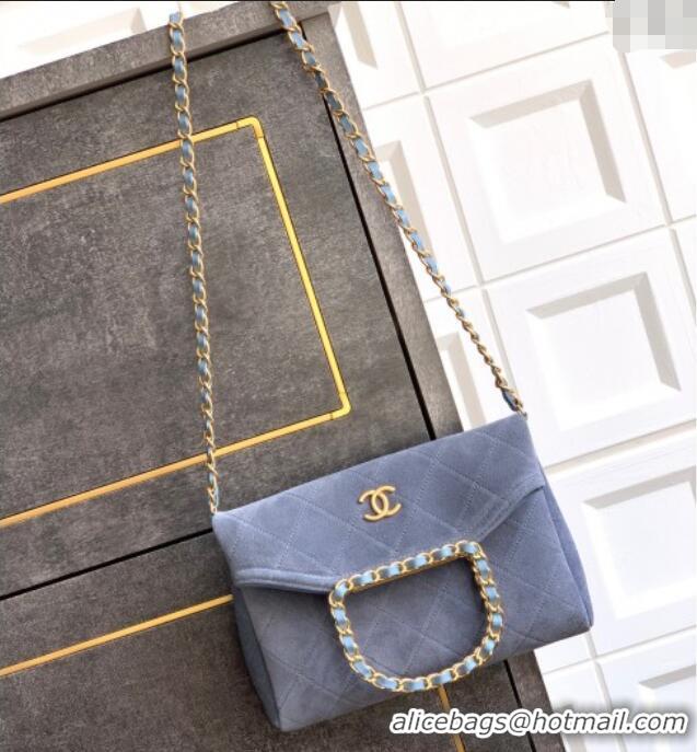 Luxury Classic Chanel Quilted Suede Small Flap Handbag CH101001 Dusty Blue 2025