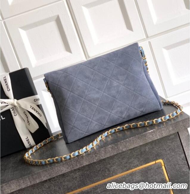 Luxury Classic Chanel Quilted Suede Small Flap Handbag CH101001 Dusty Blue 2025