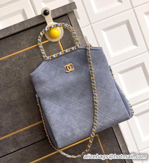 Luxury Classic Chanel Quilted Suede Small Flap Handbag CH101001 Dusty Blue 2025