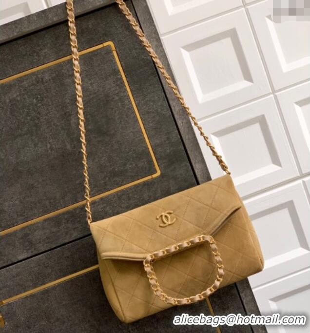 Top Quality Chanel Quilted Suede Small Flap Handbag CH101001 Khaki Yellow 2025