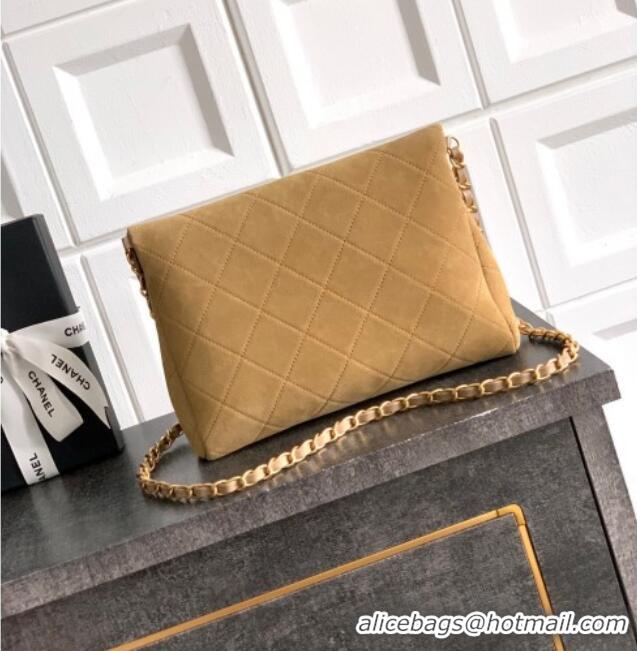 Top Quality Chanel Quilted Suede Small Flap Handbag CH101001 Khaki Yellow 2025