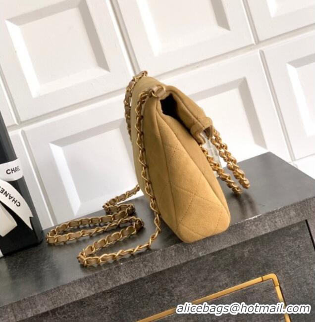 Top Quality Chanel Quilted Suede Small Flap Handbag CH101001 Khaki Yellow 2025