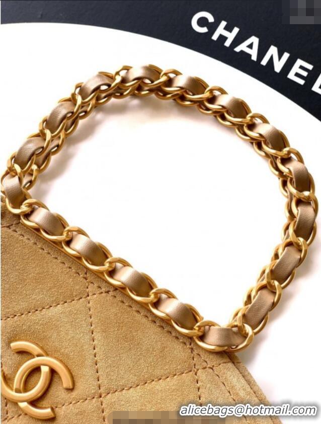 Top Quality Chanel Quilted Suede Small Flap Handbag CH101001 Khaki Yellow 2025