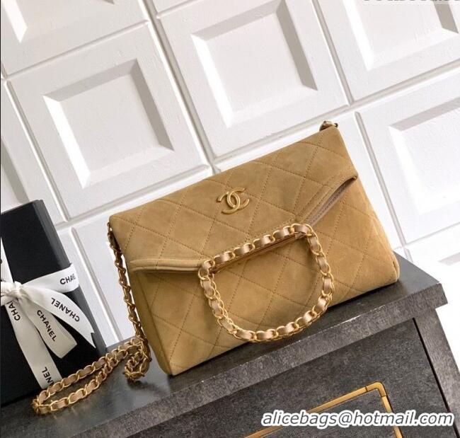 Top Quality Chanel Quilted Suede Small Flap Handbag CH101001 Khaki Yellow 2025