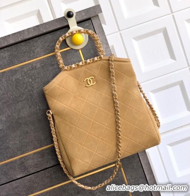 Top Quality Chanel Quilted Suede Small Flap Handbag CH101001 Khaki Yellow 2025