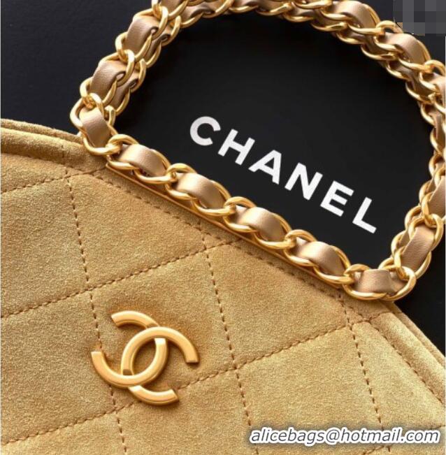 Top Quality Chanel Quilted Suede Small Flap Handbag CH101001 Khaki Yellow 2025