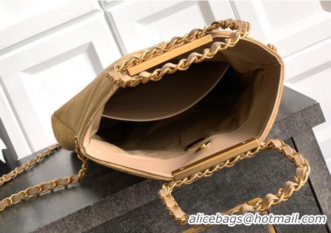 Top Quality Chanel Quilted Suede Small Flap Handbag CH101001 Khaki Yellow 2025
