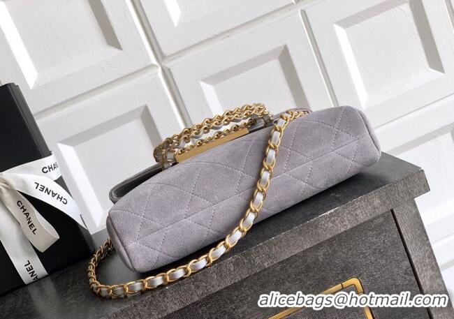 Top Grade Chanel Quilted Suede Small Flap Handbag CH101001 Grey 2025