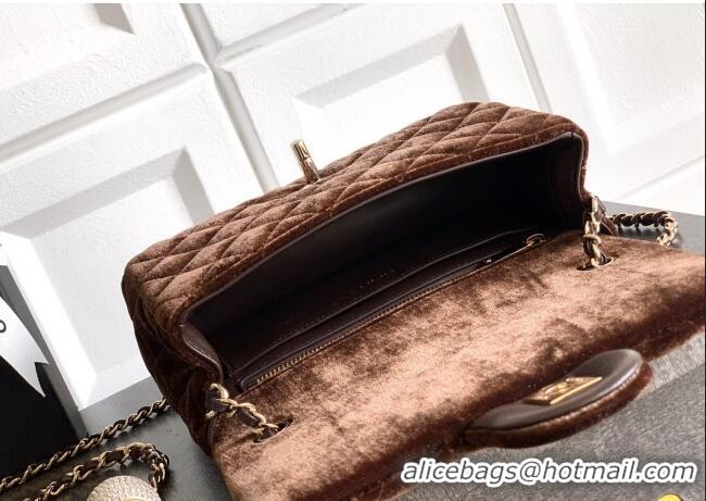 Market Sells Chanel Velvet Mini Flap Bag with Strass Ball AS1787 Coffee Brown 2025