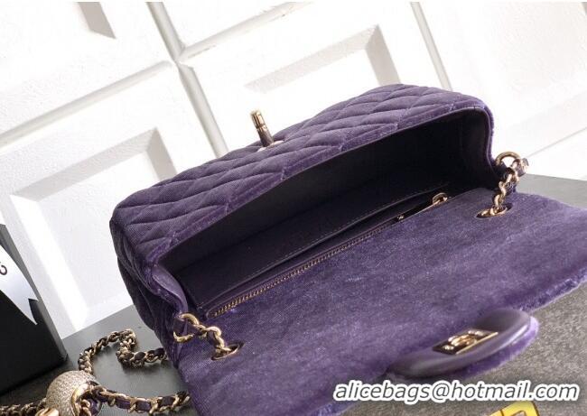 Buy New Cheap Chanel Velvet Mini Flap Bag with Strass Ball AS1787 Purple 2025