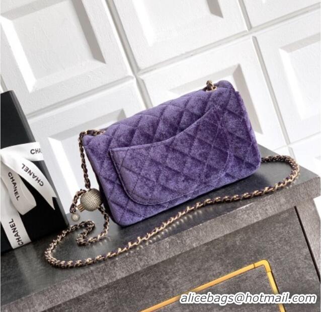Buy New Cheap Chanel Velvet Mini Flap Bag with Strass Ball AS1787 Purple 2025