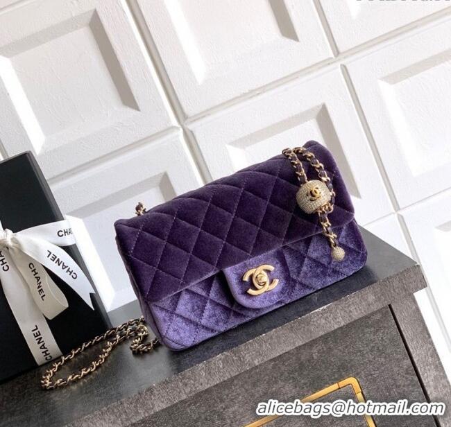 Buy New Cheap Chanel Velvet Mini Flap Bag with Strass Ball AS1787 Purple 2025