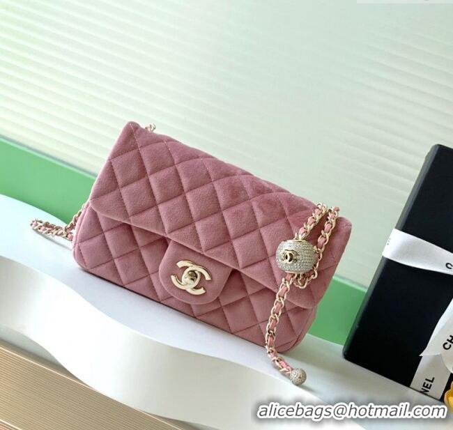 Inexpensive Chanel Velvet Mini Flap Bag with Strass Ball AS1787 Light Pink 2025