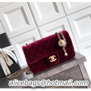 New Product Chanel Velvet Mini Flap Bag with Strass Ball AS1787 Burgundy 2025