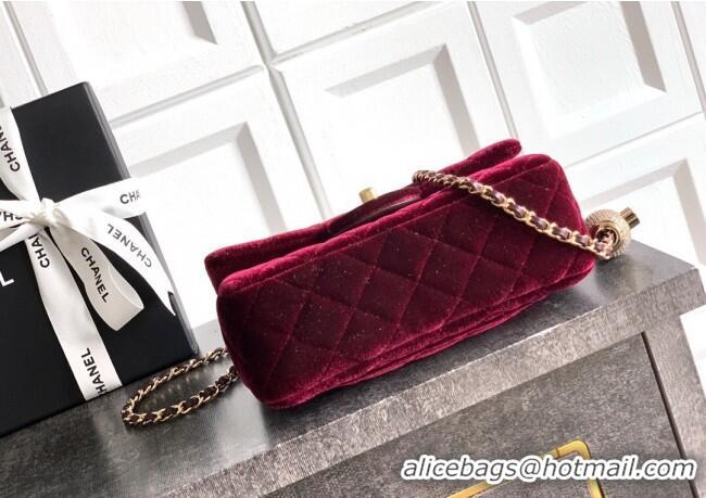 New Product Chanel Velvet Mini Flap Bag with Strass Ball AS1787 Burgundy 2025