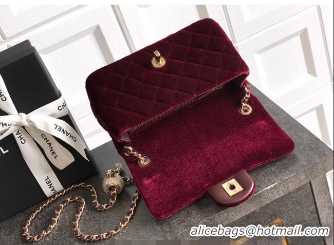 New Product Chanel Velvet Mini Flap Bag with Strass Ball AS1787 Burgundy 2025