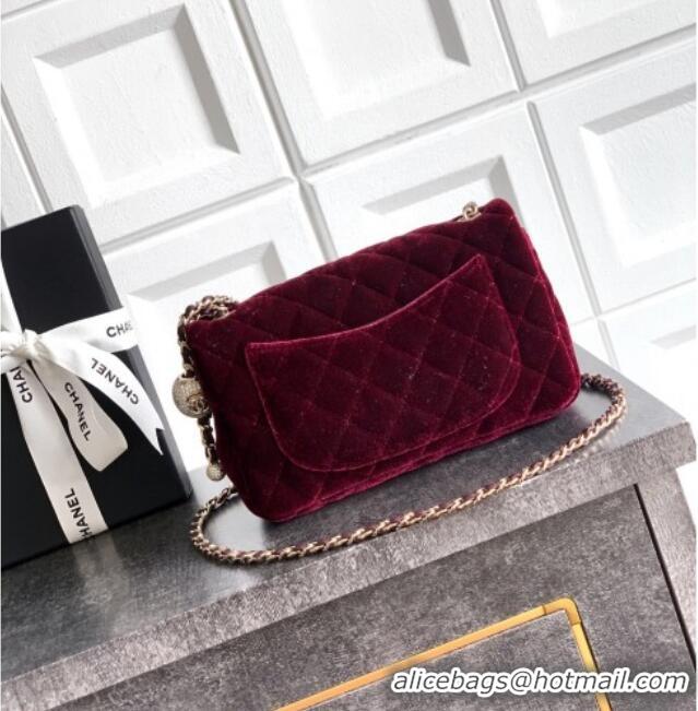 New Product Chanel Velvet Mini Flap Bag with Strass Ball AS1787 Burgundy 2025