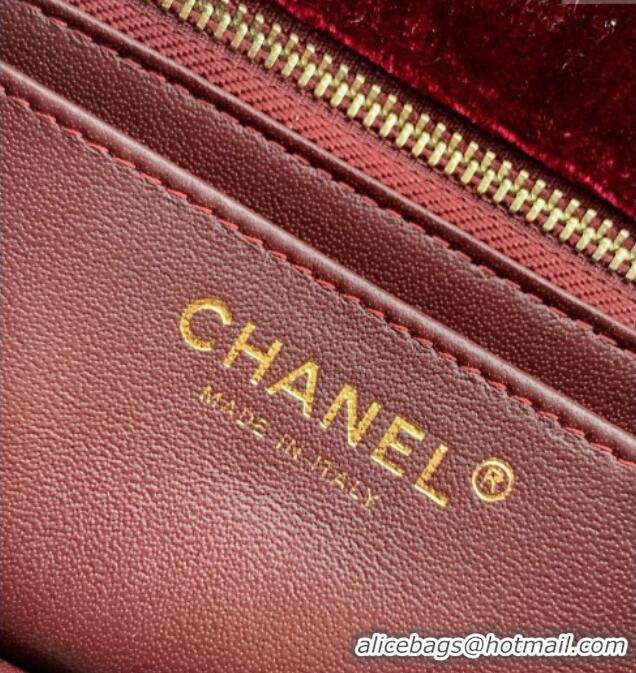 New Product Chanel Velvet Mini Flap Bag with Strass Ball AS1787 Burgundy 2025
