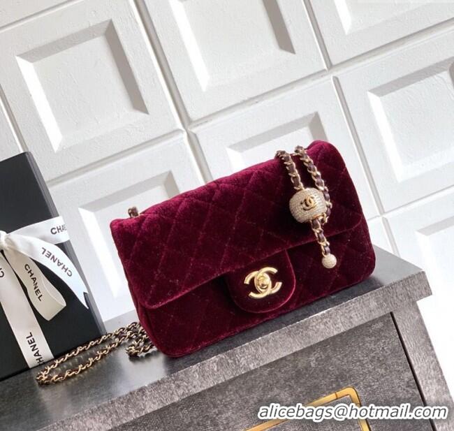 New Product Chanel Velvet Mini Flap Bag with Strass Ball AS1787 Burgundy 2025