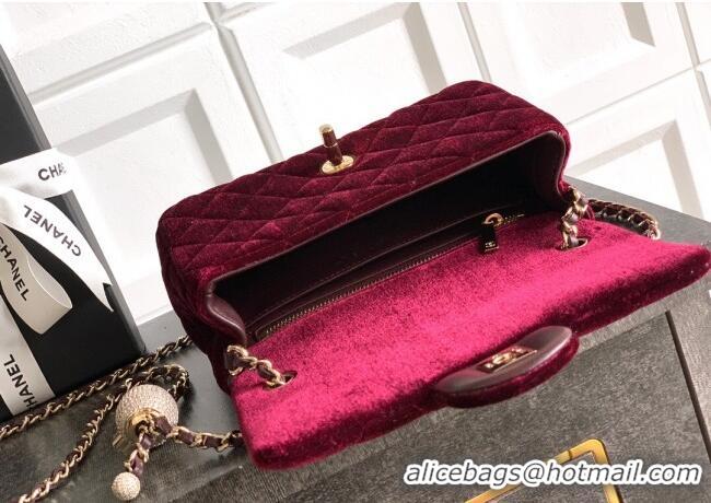 New Product Chanel Velvet Mini Flap Bag with Strass Ball AS1787 Burgundy 2025