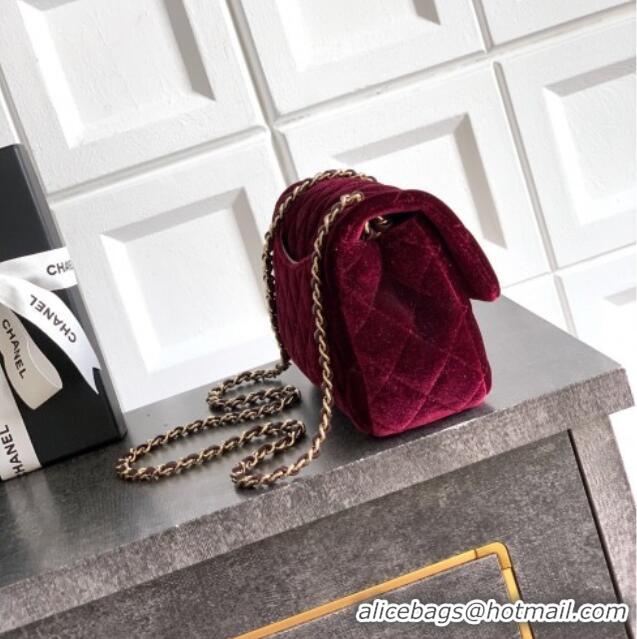 New Product Chanel Velvet Mini Flap Bag with Strass Ball AS1787 Burgundy 2025
