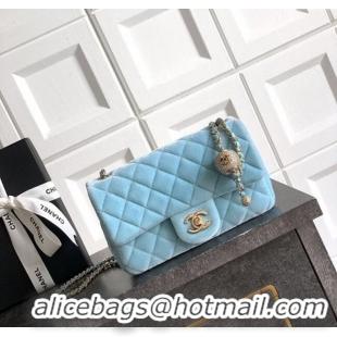 New Release Creation Chanel Velvet Mini Flap Bag with Strass Ball AS1787 Ice Blue 2025