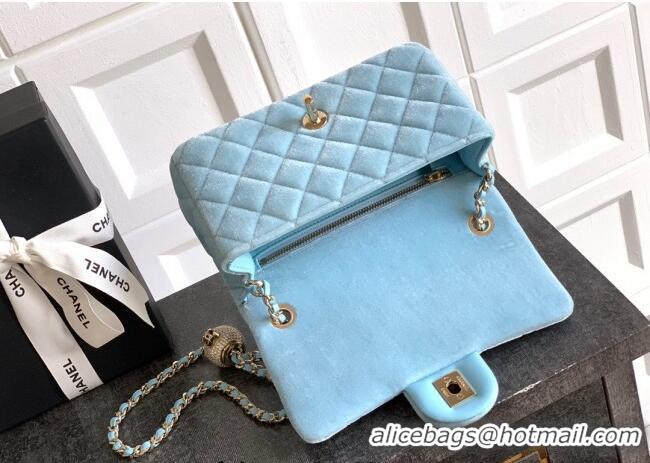 New Release Creation Chanel Velvet Mini Flap Bag with Strass Ball AS1787 Ice Blue 2025