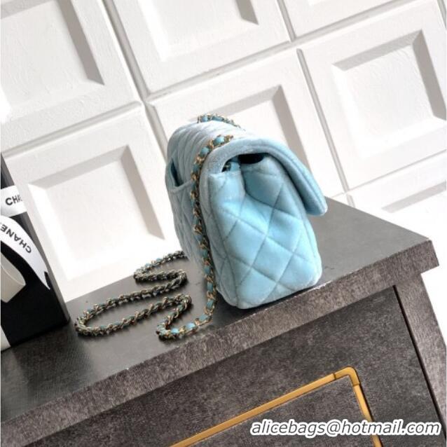 New Release Creation Chanel Velvet Mini Flap Bag with Strass Ball AS1787 Ice Blue 2025