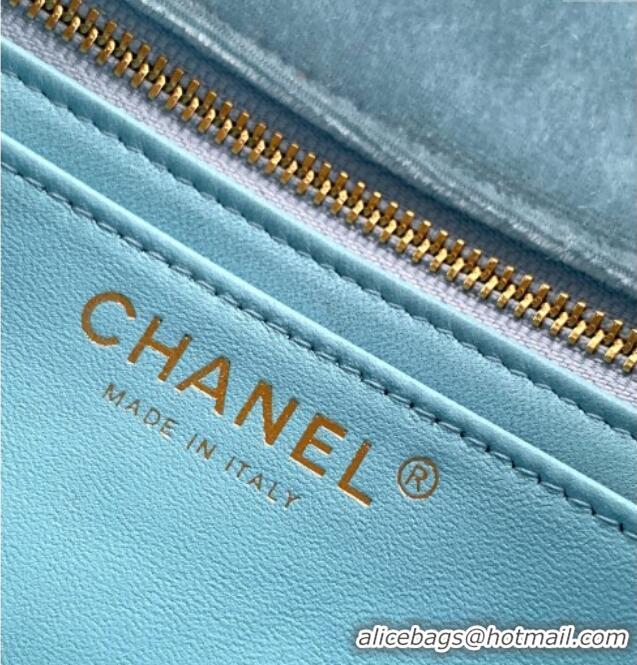 New Release Creation Chanel Velvet Mini Flap Bag with Strass Ball AS1787 Ice Blue 2025