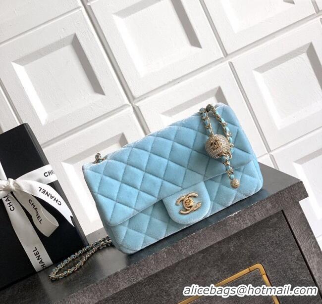 New Release Creation Chanel Velvet Mini Flap Bag with Strass Ball AS1787 Ice Blue 2025