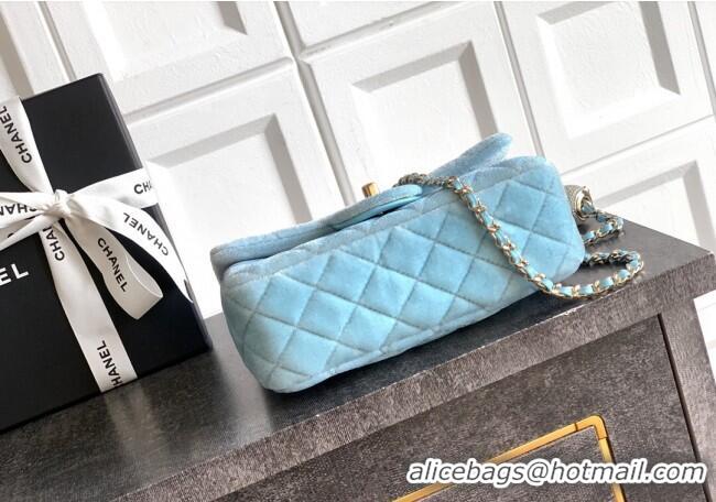 New Release Creation Chanel Velvet Mini Flap Bag with Strass Ball AS1787 Ice Blue 2025