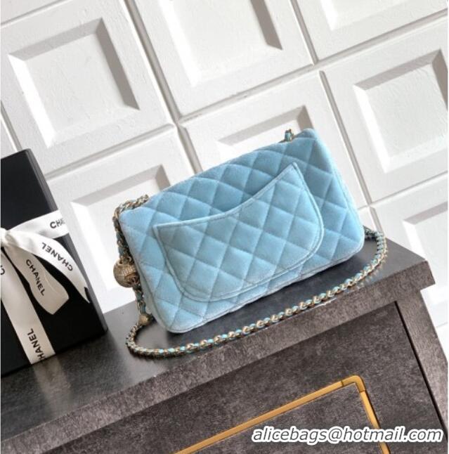 New Release Creation Chanel Velvet Mini Flap Bag with Strass Ball AS1787 Ice Blue 2025