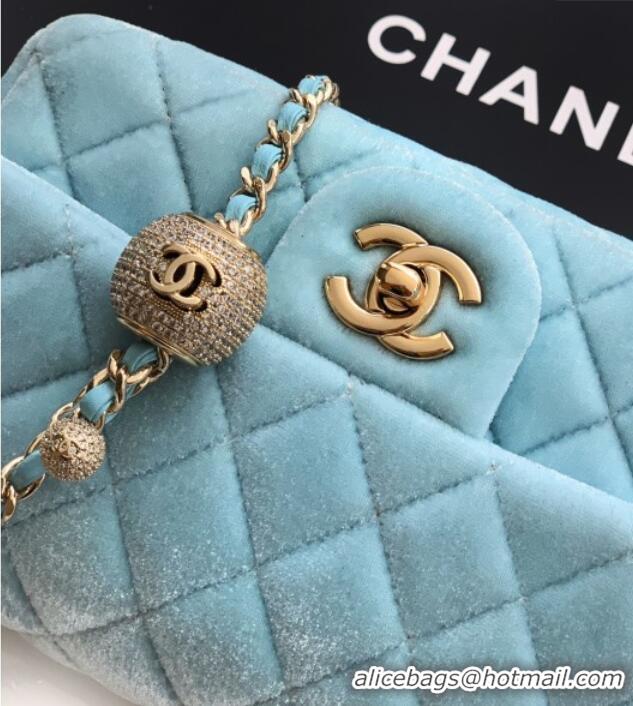 New Release Creation Chanel Velvet Mini Flap Bag with Strass Ball AS1787 Ice Blue 2025