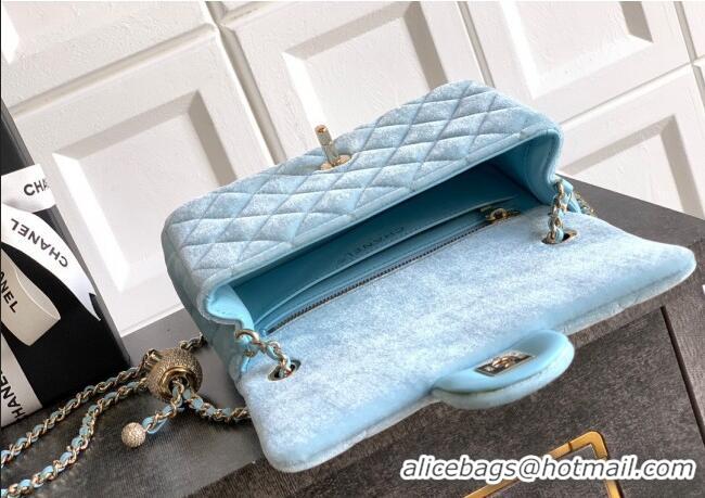 New Release Creation Chanel Velvet Mini Flap Bag with Strass Ball AS1787 Ice Blue 2025