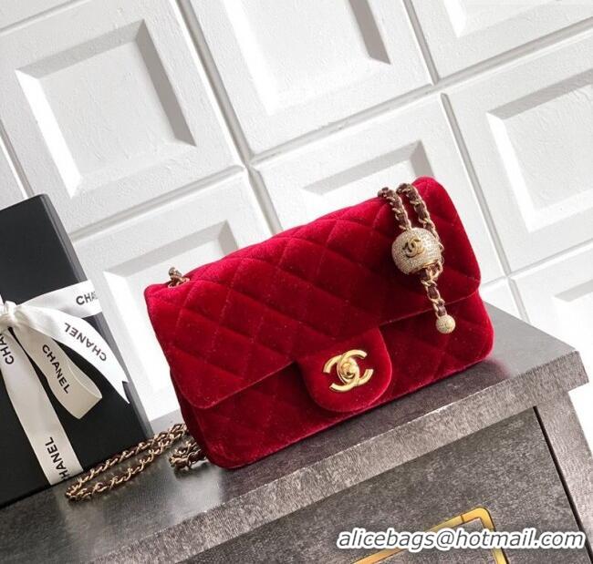 Sophisticated Chanel Velvet Mini Flap Bag with Strass Ball AS1787 Red 2025