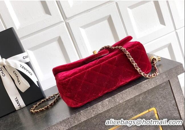 Sophisticated Chanel Velvet Mini Flap Bag with Strass Ball AS1787 Red 2025