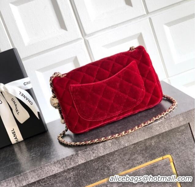 Sophisticated Chanel Velvet Mini Flap Bag with Strass Ball AS1787 Red 2025