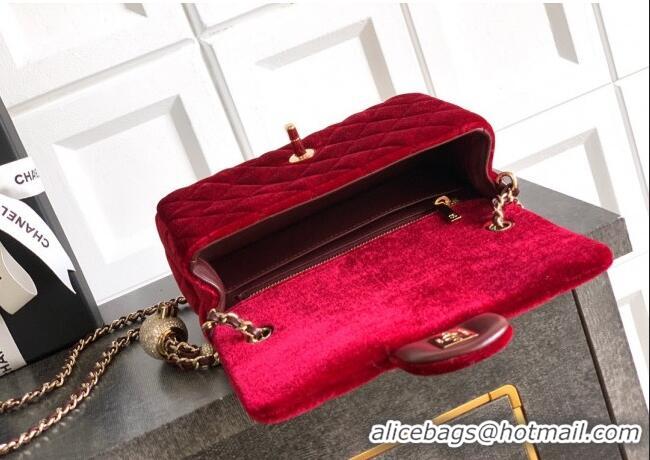 Sophisticated Chanel Velvet Mini Flap Bag with Strass Ball AS1787 Red 2025