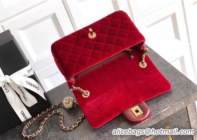 Sophisticated Chanel Velvet Mini Flap Bag with Strass Ball AS1787 Red 2025