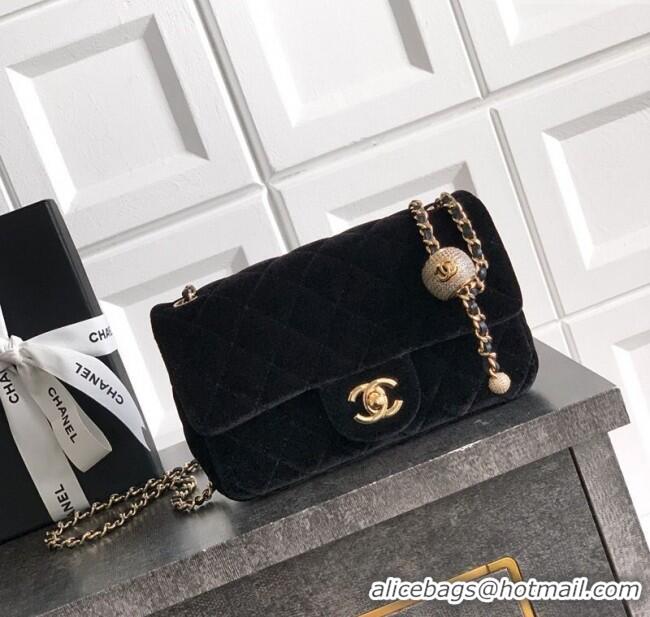 New Product Chanel Velvet Mini Flap Bag with Strass Ball AS1787 Black 2025