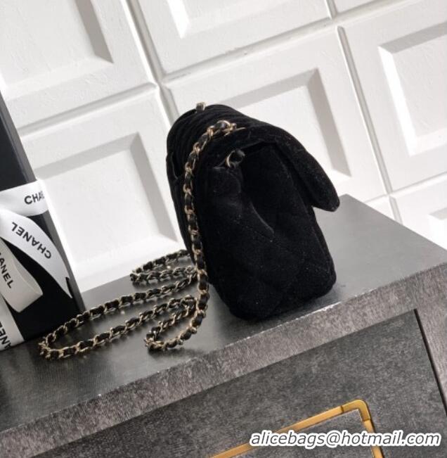 New Product Chanel Velvet Mini Flap Bag with Strass Ball AS1787 Black 2025