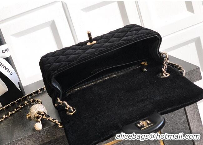 New Product Chanel Velvet Mini Flap Bag with Strass Ball AS1787 Black 2025