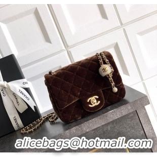 Original Cheap Chanel Velvet Mini Square Flap Bag with Strass Ball AS1786 Coffee Brown 2025