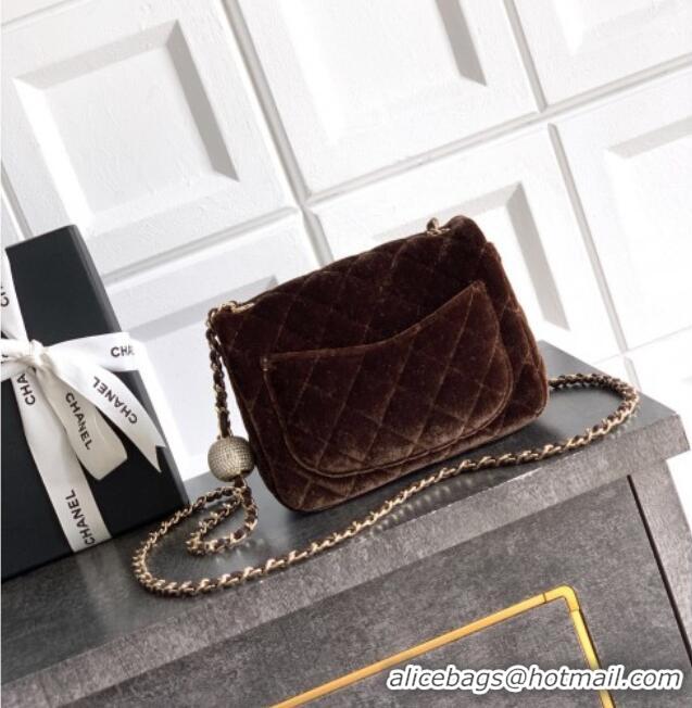 Original Cheap Chanel Velvet Mini Square Flap Bag with Strass Ball AS1786 Coffee Brown 2025